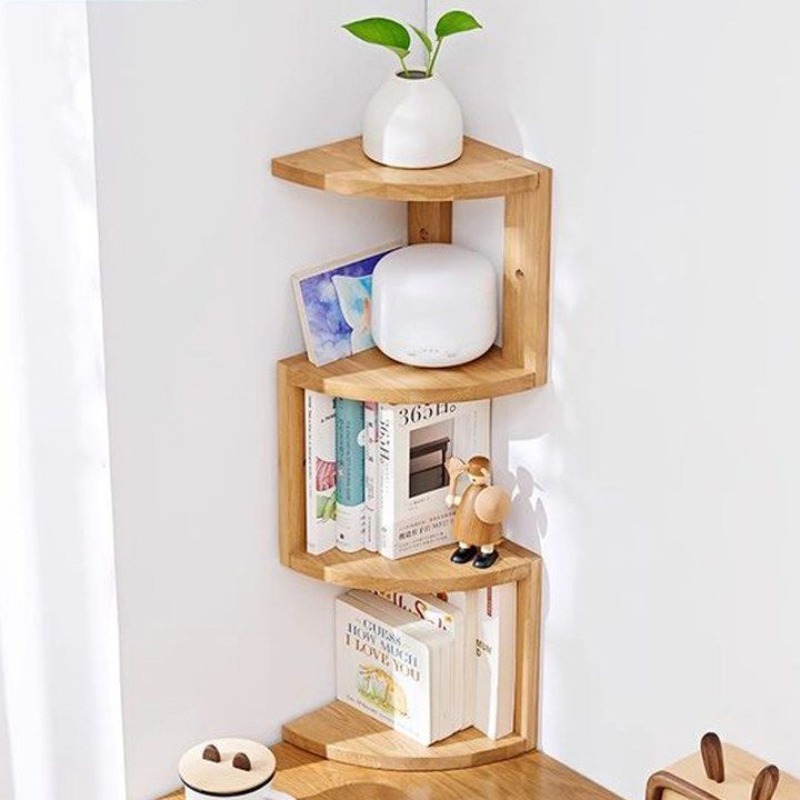 Desk Setup Oak - رف تخزين زاوية من الخشب الطبيعي،