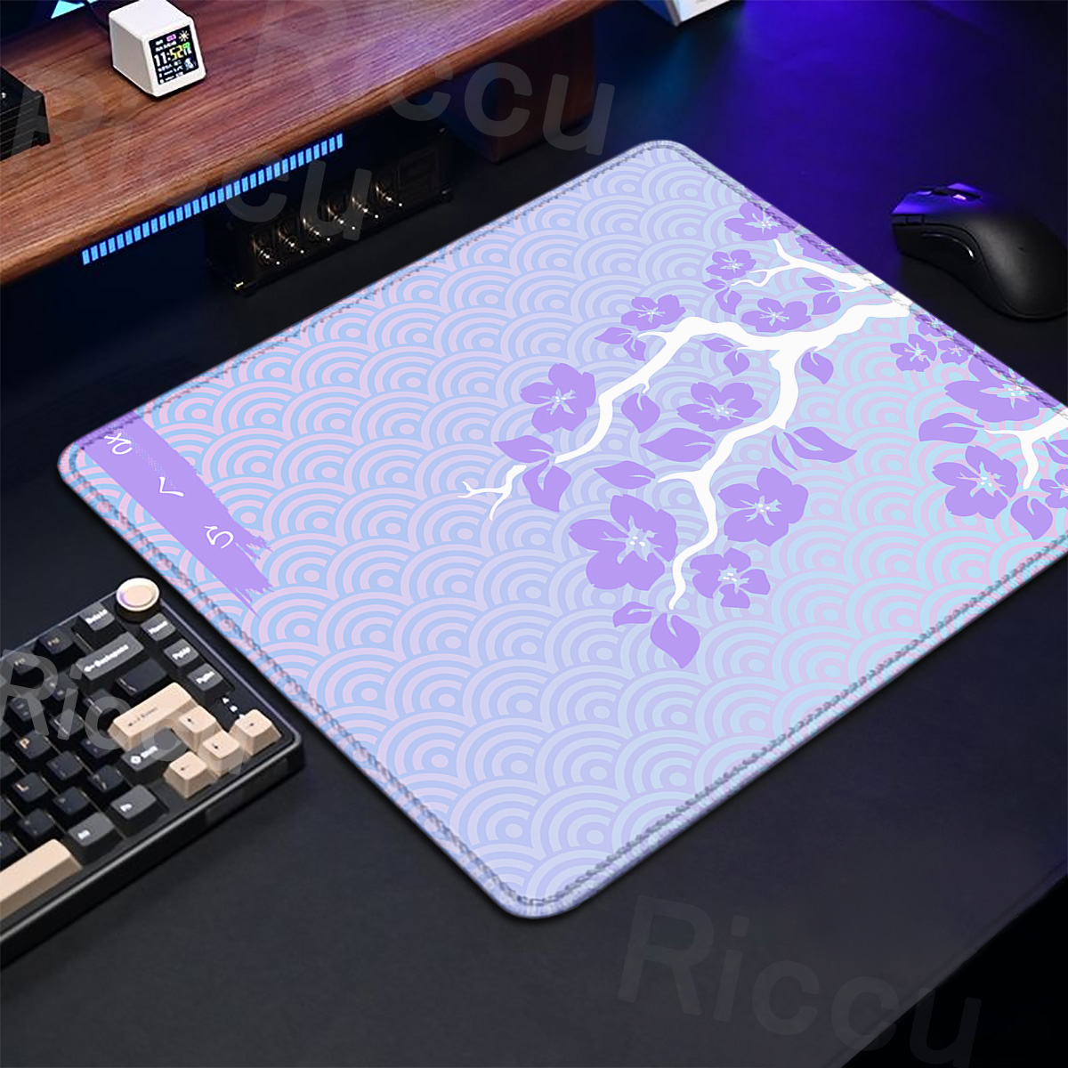 Desk Setup Pink - لوحة ماوس أرجوانية لألعاب ساكورا ،