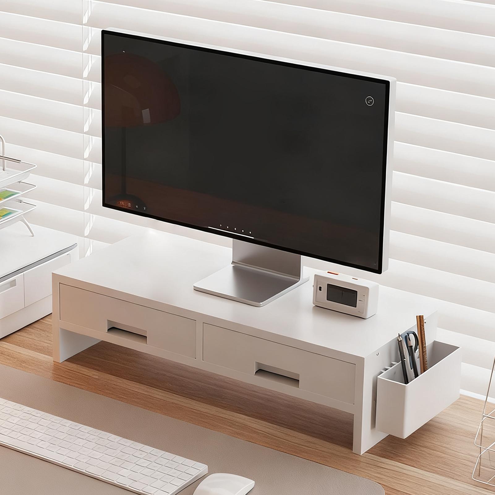 Desk Setup Home Office - حامل شاشة مكتب، درج مزدوج، منظم