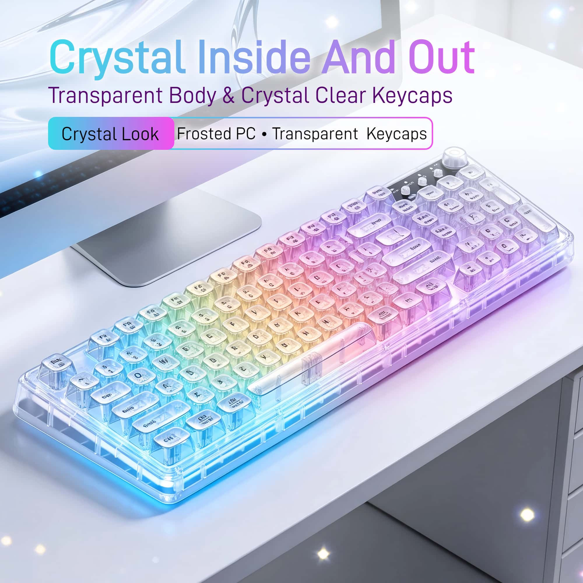 Desk Setup Tablet - لوحة مفاتيح ألعاب لاسلكية شفافة F99،