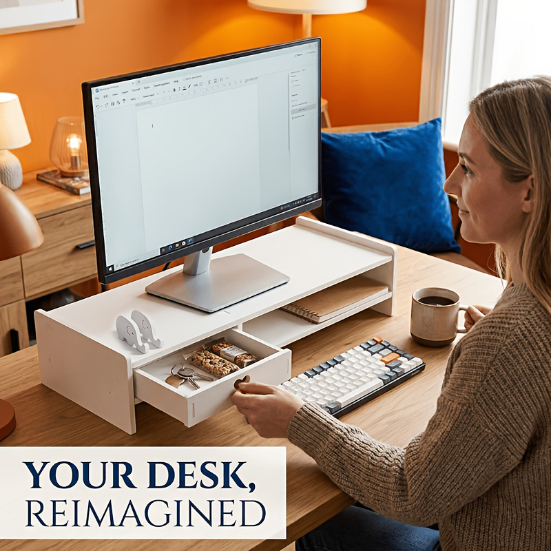 حامل شاشة أبيض بسيط من البولي  - مراجعة Desk Setup Accessories وسعره