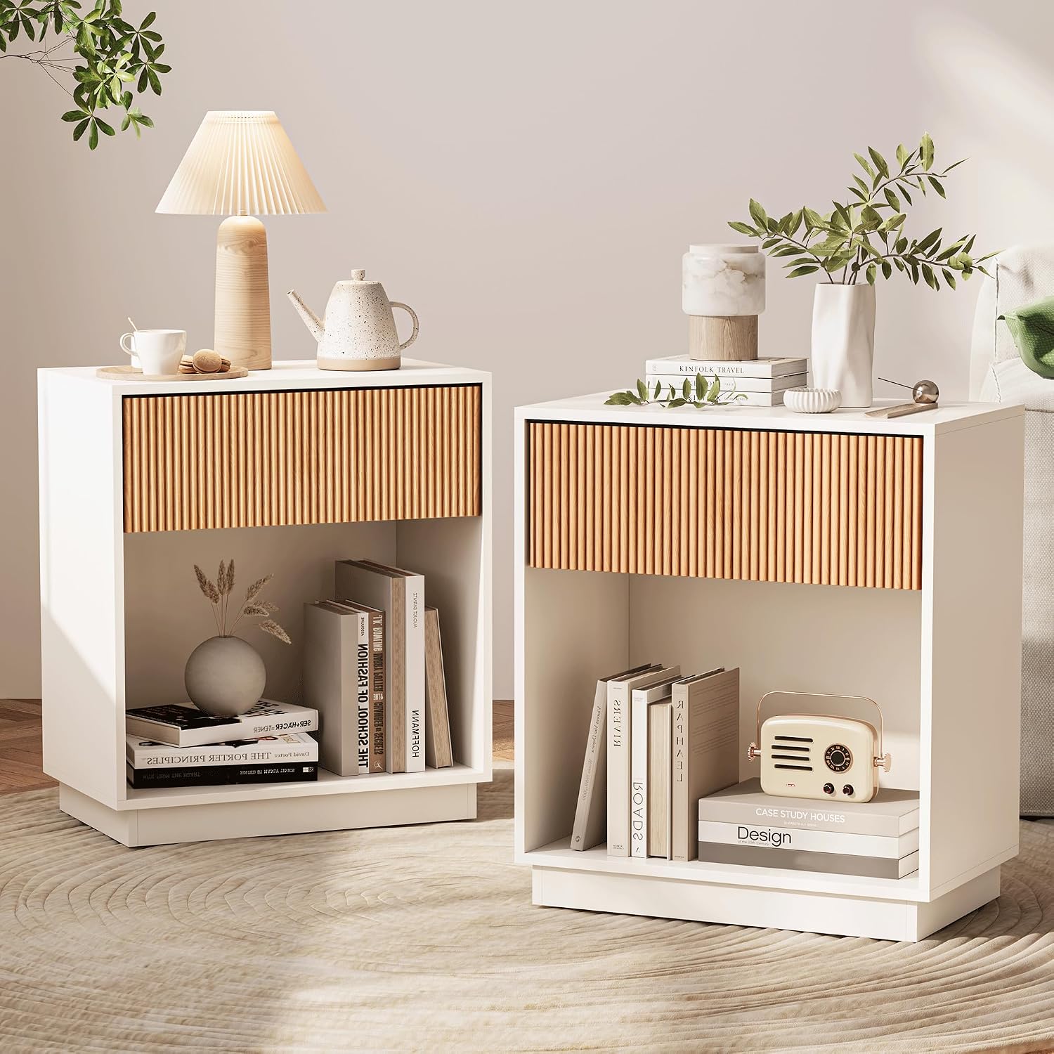 طاولات سرير جانبية مخددة (فلوت - مراجعة Desk Setup Oak وسعره