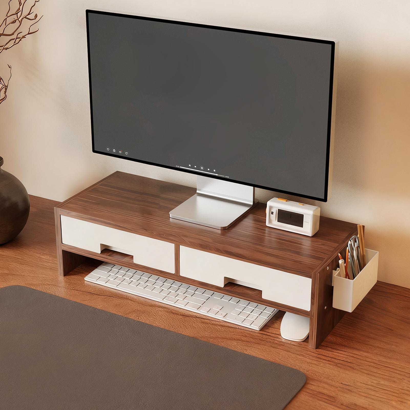 حامل شاشة مكتب، درج مزدوج، منظ - مراجعة Desk Setup Home Office وسعره