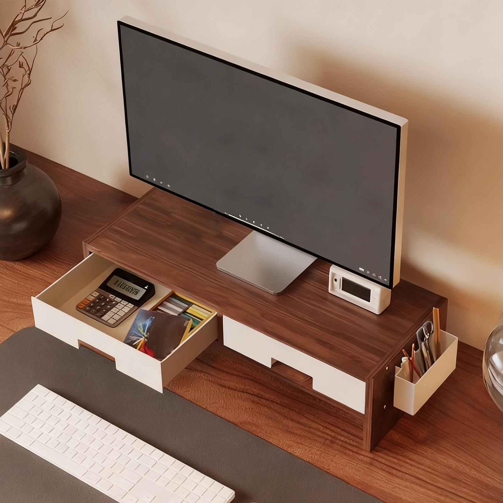 حامل شاشة مكتب، درج مزدوج، منظ - مراجعة Desk Setup Home Office وسعره