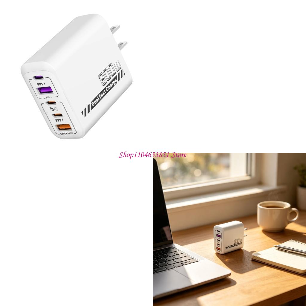شاحن سريع 200 واط، 5 منافذ مع  - مراجعة Desk Setup Tablet وسعره