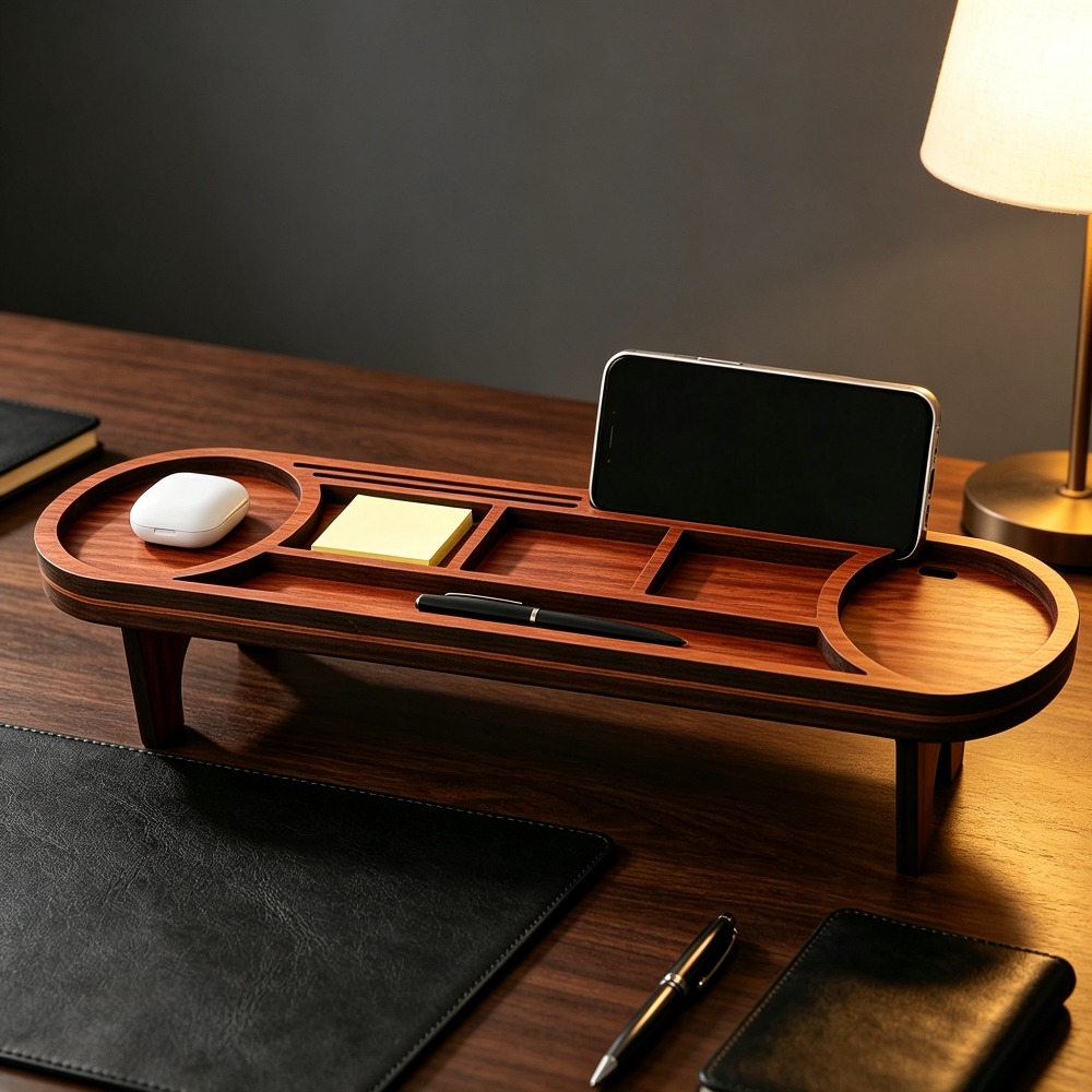 منظم مكتب خشبي مع حامل هاتف، ر - مراجعة Desk Setup Home Office وسعره