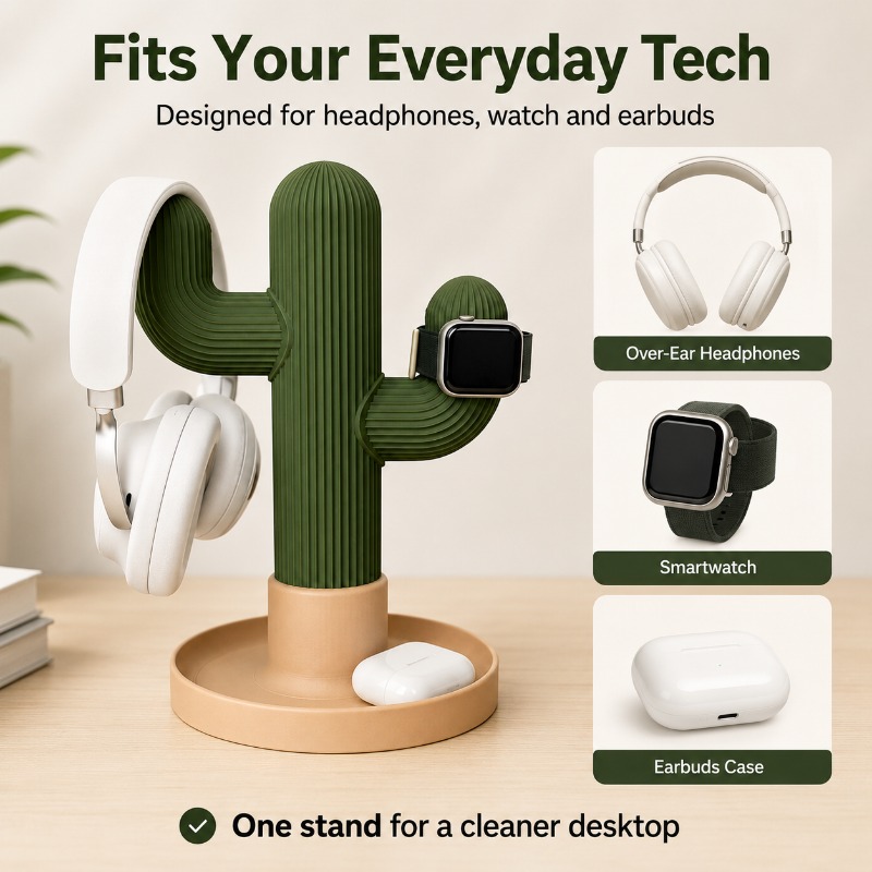 حامل سماعات رأس بتصميم صبار بس - مراجعة Desk Setup Organization وسعره