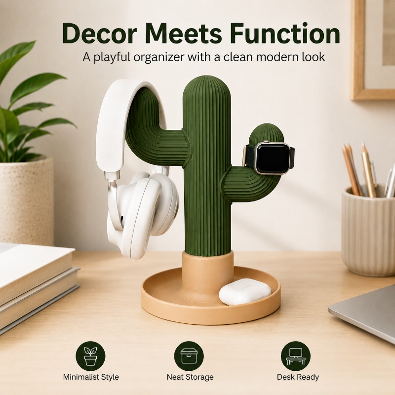 حامل سماعات رأس بتصميم صبار بس - مراجعة Desk Setup Organization وسعره